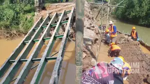 Progres pembangunan kembali Jembatan Linggamanik Jampangtengah Sukabumi capai 18 persen pada Rabu (1/7/2026). (Sumber Foto: Dok. UPTD PU Jampangtengah)