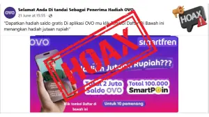 Hoax hadiah saldo gratis di aplikasi OVO. (Sumber Foto: Facebook)
