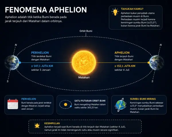 Ilustrasi - Aphelion adalah fenomena astronomi ketika Bumi berada pada titik terjauhnya dari Matahari dan teerjadi setiap tahun (Sumber : AI chatGPT)