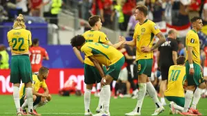 Kekecewaan para pemain Australia setelah kalah di babak 32 besar Piala Dunia 2026 dari Mesir (Sumber: web/reuteus.com)