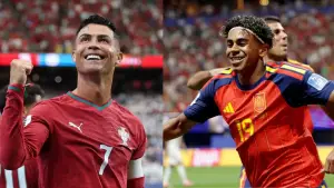 Cristiano Ronaldo dan Lamine Yamal akan saling adu ketajaman di laga Portugal vs Spanyol (Sumber: web/reuteus.com)