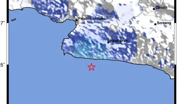 Episenter gempa di laut Sukabumi pada Minggu (5/7/2026) dini hari. (Sumber Foto: BMKG)