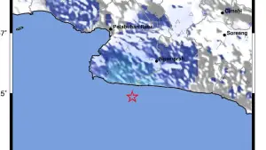 Episenter gempa di laut Sukabumi pada Minggu (5/7/2026) dini hari. (Sumber Foto: BMKG)