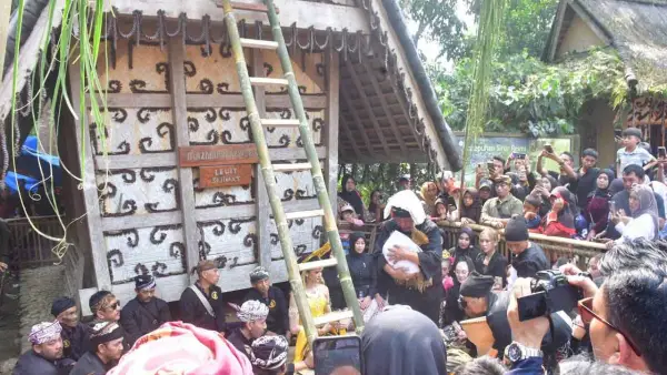 Prosesi Ngampih Pare ka Leuit di puncak perayaan Seren Taun ke-447 Kasepuhan Sinar Resmi. (Sumber : Diskominfosan Kab. Sukabumi)