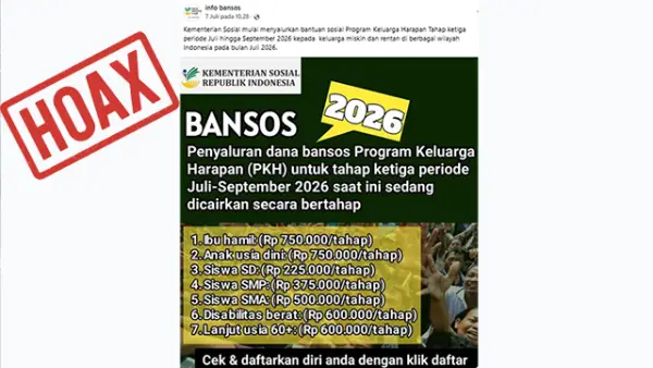 Link Palsu Bansos PKH yang Klaim dari Kemensos RI. (Sumber : Facebook).
