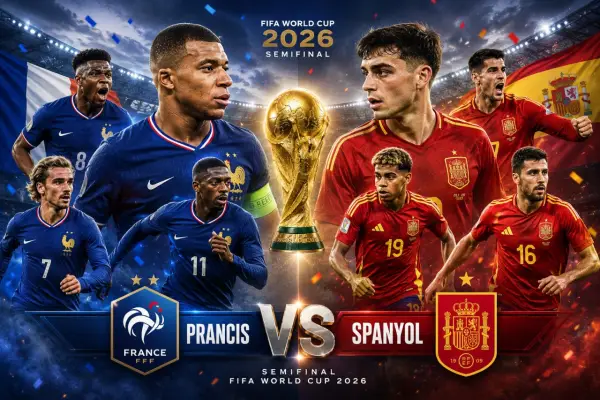 Prancis vs Spanyol, dua tim yang menjadi raksasa sepakbola Eropa bahkan Dunia yang akan bertemu di panggung terbesar semifinal Piala Dunia 2026 (Sumber : AI chatGPT)