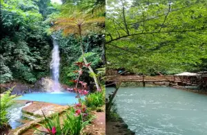 Curug Koleangkak, salah satu air terjun yang terkenal karena memiliki kolam alami dengan air jernih berwarna kebiruan. (Sumber : Gmaps)