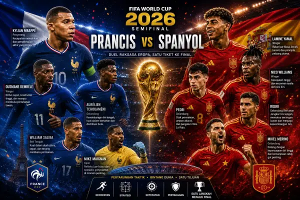 Ilustrasi - Beberapa pemain kunci yang mungkin bisa jadi pembeda laga Prancis vs Spanyol di semifinal Piala Dunia 2026 (Sumber : AI chatGPT)