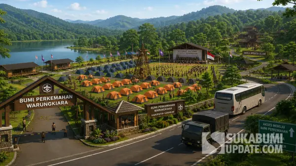 Ilustrasi bumi perkemahan di Warungkiara, Kabupaten Sukabumi | Foto : chatgpt/sukabumiupdate