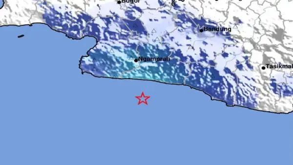 Gempa bumi tektonik berkekuatan magnitudo (M) 4,3 mengguncang wilayah Kota Sukabumi, Jawa Barat | Foto : BMKG