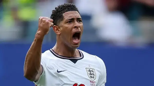 Selebrasi Jude Bellingham setelah berhasil mencetak gol saat Inggris menghadapi Norwegia di Piala Dunia 2026 (Sumber: web\reuters.com)