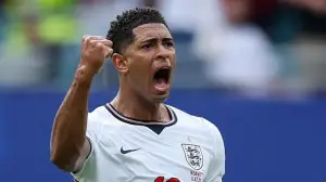 Selebrasi Jude Bellingham setelah berhasil mencetak gol saat Inggris menghadapi Norwegia di Piala Dunia 2026 (Sumber: web\reuters.com)