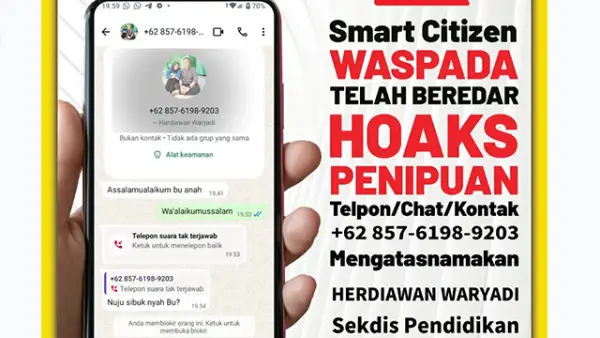 Nomor WhatsApp yang mengatasnamakan Sekertaris Dinas Pendidikan Kabupaten Sukabumi, Herdiawan Waryadi. (Sumber : Diskominfo).