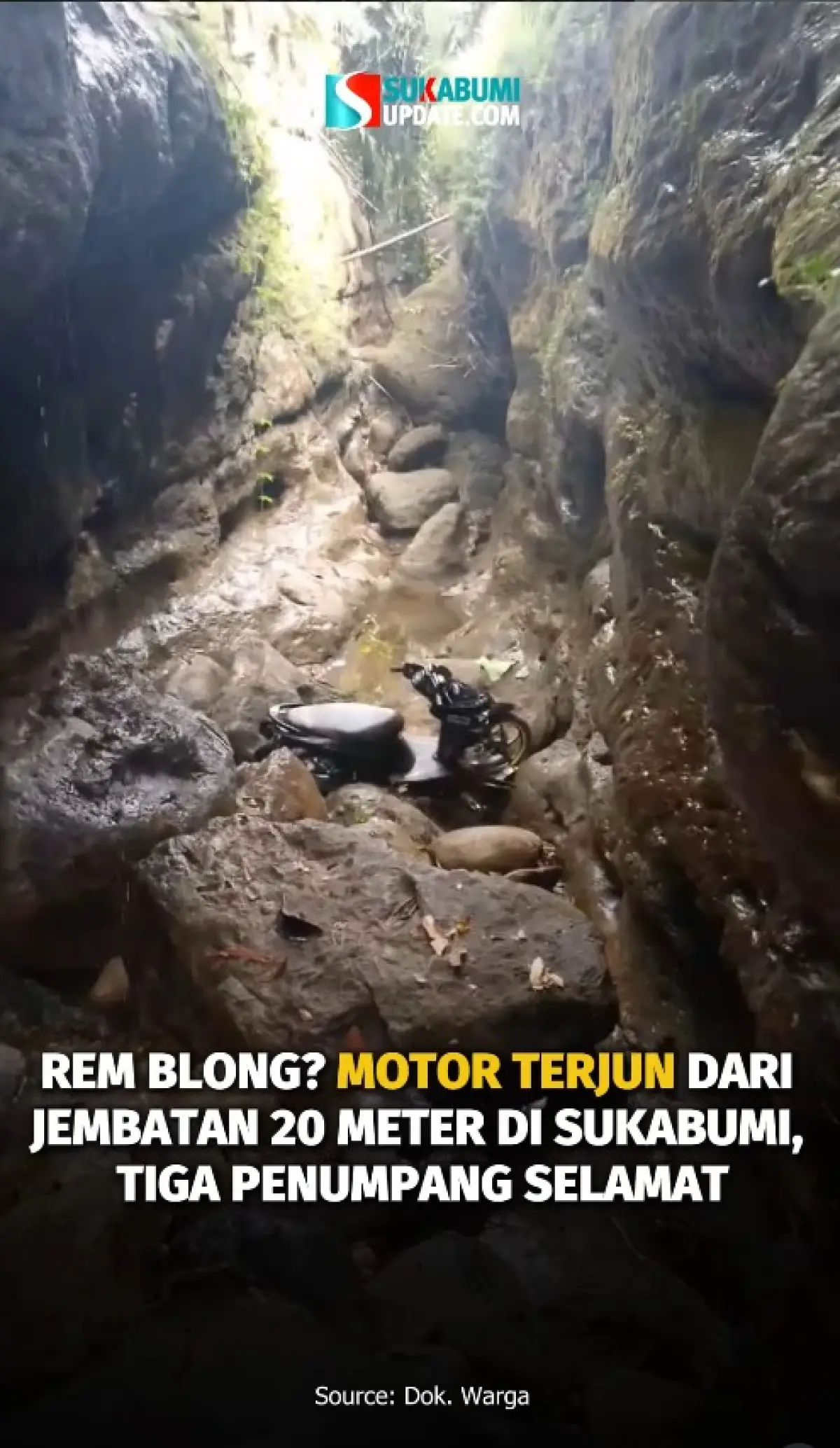 Rem Blong? Motor Terjun dari Jembatan 20 Meter di Sukabumi, Tiga Penumpang Selamat