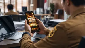Ilustrasi ASN bermain judi online (judol). (Sumber Foto: AI)