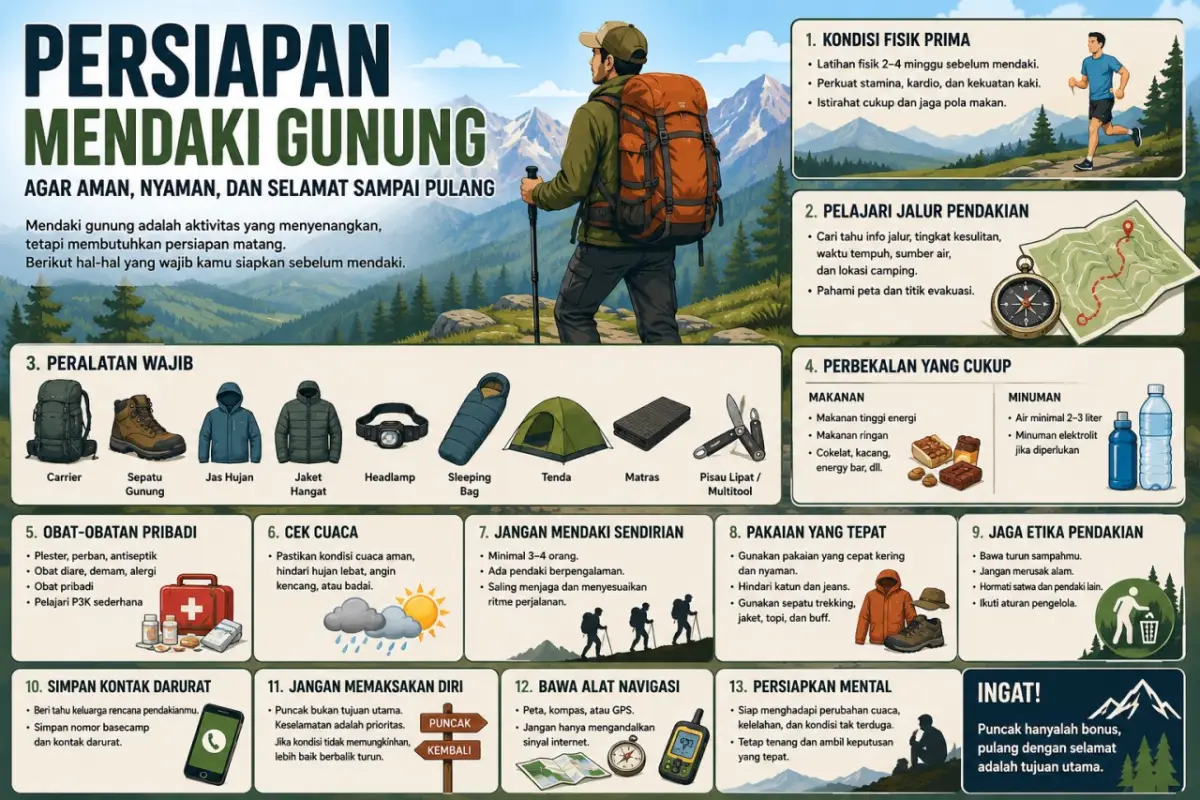 Belajar dari Insiden Pendaki, 14 Checklist Persiapan Mendaki Gunung yang Harus Diketahui