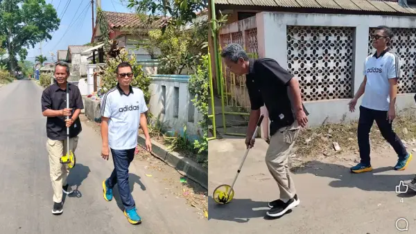 Anggota DPRD Kabupaten Sukabumi Hera Iskandar (berkaus putih) saat meninjau ruas Jalan Karangtengah-Sinagar. (Sumber Foto: Istimewa)