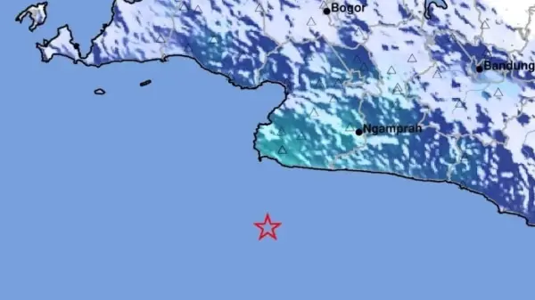 Peta tingkat guncangan (shakemap) gempa bumi di wilayah pantai selatan Sukabumi pada Minggu (19/7/2026) sore. | Foto: BMKG
