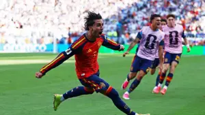 Selebrasi gol Ferran Torres setelah berhasil membobol gawang Argentina di final Piala Dunia 2026 (Sumber: web/en.as.com)