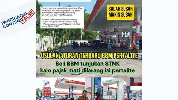 Cek fakta klaim isi bbm Pertalite kini wajib tunjukan STNK. (Sumber : Facebook).