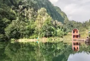 Leuwi Soro adalah salah satu danau alami di Cianjur Selatan yang memiliki keunikan berupa airnya berwarna kehijauan (Sumber : Gmaps/Sira Maya)