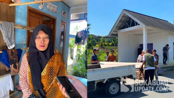 Kolase foto Meti dan proses renovasi hunian baru untuknya di Kampung Sawahbera, RT 03/03, Dayeuhluhur Warudoyong, Kota Sukabumi. Rabu (22/7/2026). (Sumber Foto: SU/Asep Awaludin)