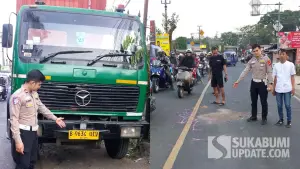 Truk Mercy kontainer yang terlibat kecelakaan maut di Kampung Pangadegan, Desa Sundawenang, Kecamatan Parungkuda, Kabupaten Sukabumi, Kamis, 23 Juli 2026. | Foto: Satlantas Polres Sukabumi