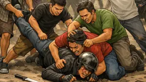 Ilustrasi AI. Sayembara tangkap begal di Jawa Barat (Sumber: copilot)