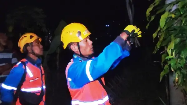 Petugas PLN cek kabel yang dipotong pencuri di daerah sundawenang Sukabumi (Sumber: dok warga)