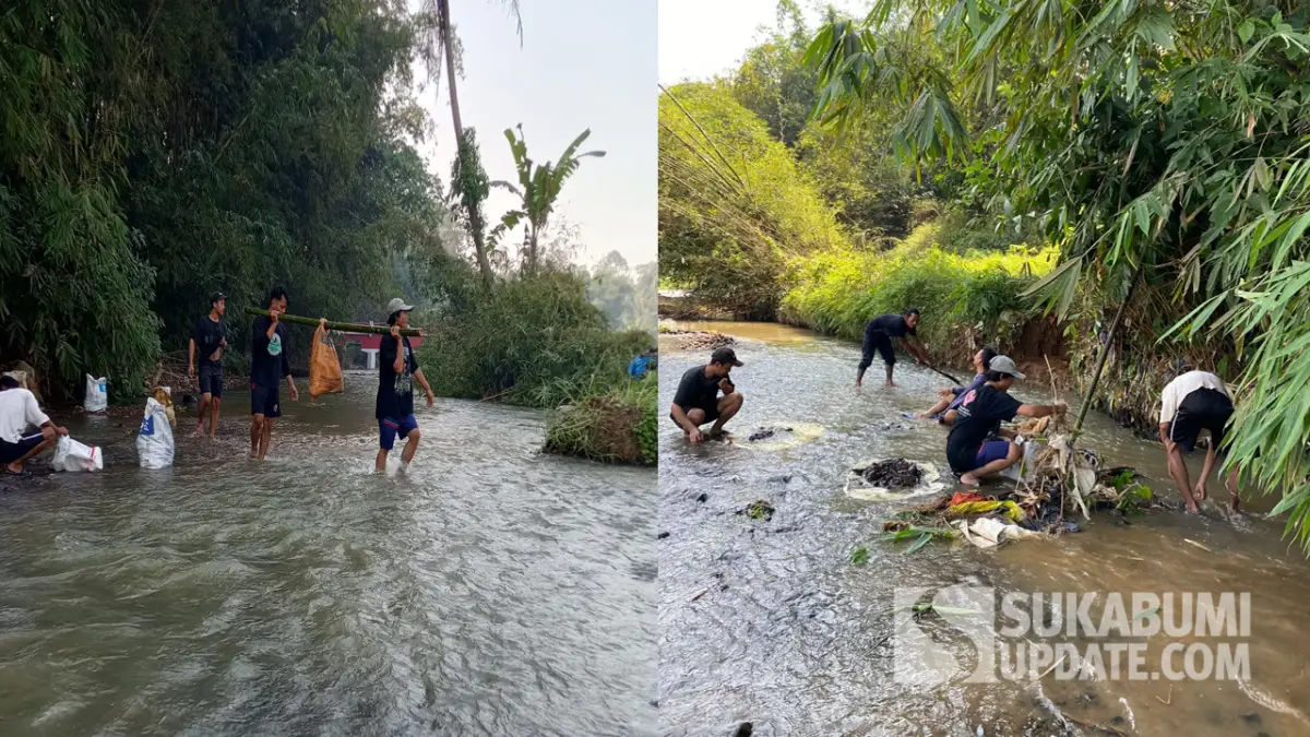 Aksi Bersih-bersih di Sungai Cipamatutan, Warga Minta Pemkab Sukabumi Lakukan Normalisasi