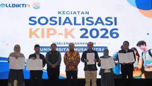 Lembaga Layanan Pendidikan Tinggi (LLDIKTI) Wilayah IV Jawa Barat dan Banten menyelenggarakan Sosialisasi Program KIP Kuliah Tahun 2026 di Auditorium Nusa Putra University (Sumber: dok nusa putra)