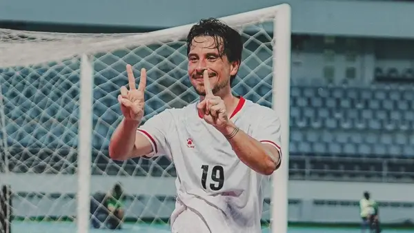 Selebrasi Thom Haye setelah mencetak gol ke gawang Timor Leste untuk Timnas Indonesia di Piala AFF 2026 (Sumber: Instagram/@timnasindonesia)