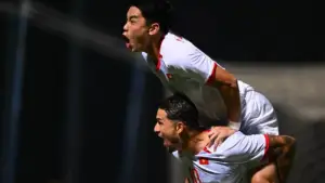Selebrasi pemain Vietnam saat berhasil mencetak gol ke gawang Timor Leste di Piala AFF 2026. (Sumber: web/en.vff.org.vn)