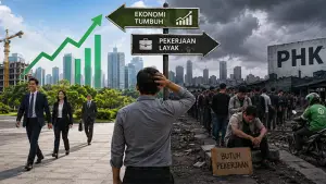 Ilustrasi - Di Balik Ekonomi Tumbuh: Ketika Pekerjaan Layak Makin Langka. (Sumber : AI/ChatGPT).