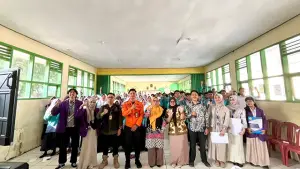BPBD Sukabumi saat bekali 215 Pelajar SMPN 1 Simpenan Mitigasi Bencana dan Psychological First Aid. (Sumber : BPBD Sukabumi).
