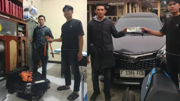 Tim patroli provider tunjukan barang bukti baterai tower BTS dan kendaraan pelaku (Sumber: dok tim)