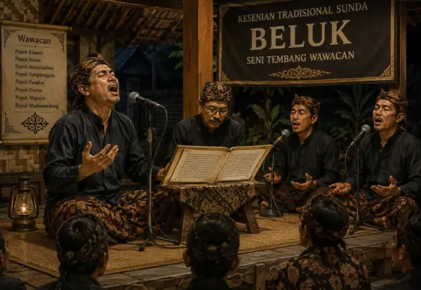 Ilustrasi AI - Beluk adalah salah satu kesenian masyarakat Sunda yang saat ini sudah mulai sulit ditemukan (Sumber : AI chatGPT)