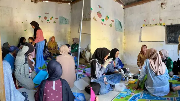 Mahasiswa KKN UMMI Kelompok 12 saat sosialisasi mengenai pencegahan stunting di Desa Calingcing. (Sumber Foto: Dok. KKN UMMI Kelompok 12)