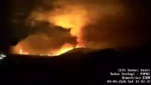 Penampakan kebakaran hutan dan lahan di kawasan Gunung Bromo, Sabtu malam (8/8/2026), dan bukan merupakan visual karena terjadinya erupsi Gunung Bromo. Saat ini Gunung tersebut masih di Level II. (Sumber Foto: PVMBG)