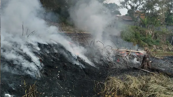 Kebakaran lahan milik PT Niaga Sejahtera Plastik Industri (NSPI) di Kampung Setia Bakti, Desa Kompa, Kecamatan Parungkuda, Kabupaten Sukabumi, Selasa (11/8/2026). (Sumber : Istimewa.)