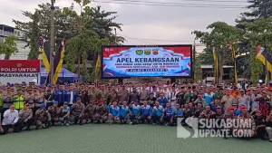 Apel Kebangsaan bertajuk “Jaga Rawat Jawa Barat untuk Indonesia, Indonesia Berdaulat, Adil dan Makmur” yang digelar di Mapolres Sukabumi, Jumat (14/8/2026). (Sumber : SU/Ilyas)