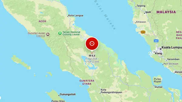 Gempa Bumi Tektonik M6,4 Guncang Simalungun Sumatera Utara. (Sumber : BMKG).