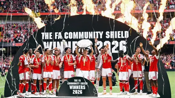 Selebrasi para pemain Arsenal setelah meraih gelar Community Shield 2026/2027 (Sumber: web/arsenal.com)
