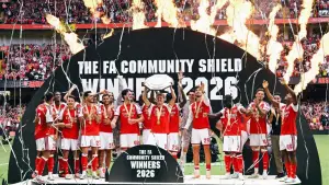 Selebrasi para pemain Arsenal setelah meraih gelar Community Shield 2026/2027 (Sumber: web/arsenal.com)