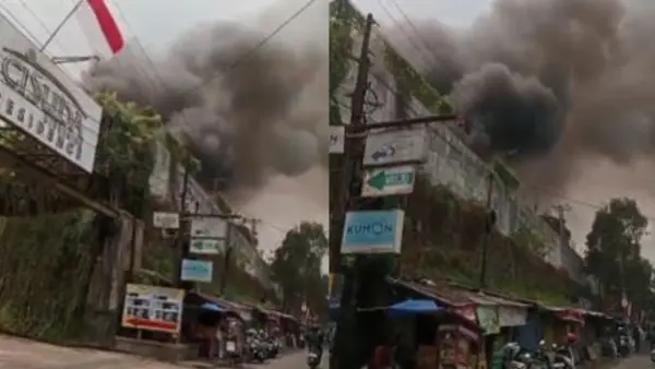 Penampakan asap tebal yang membubung di area PT PJN Sukaraja, Sukabumi. (Sumber: Dok Warga)
