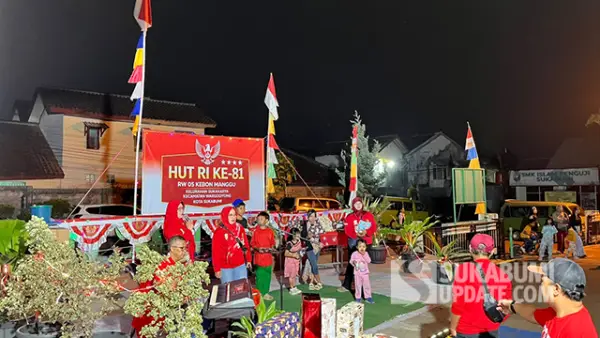 Suasana kemeriahan HUT ke-81  RI di lingkungan RW 05, Kampung Kebon Manggu, Kelurahan Sukakarya, Kecamatan Warudoyong, Kota Sukabumi, Kamis (21/8/2026) malam. (Sumber : Sukabumiupdate.com/Muhammad Farhan Al Rasyid)