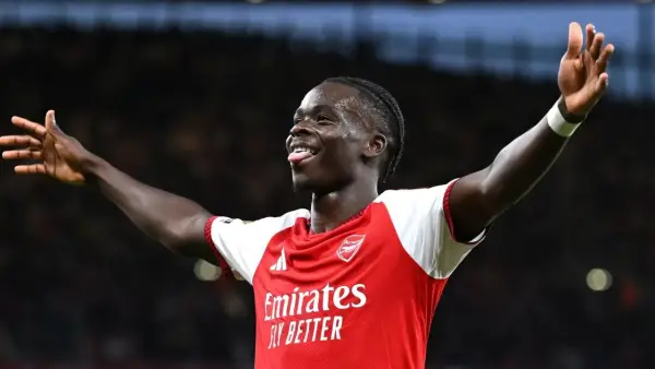 Selebrasi Bukayo Saka setelah mencetak gol ke gawang Coventry City (Sumber: web/arsenal.com)