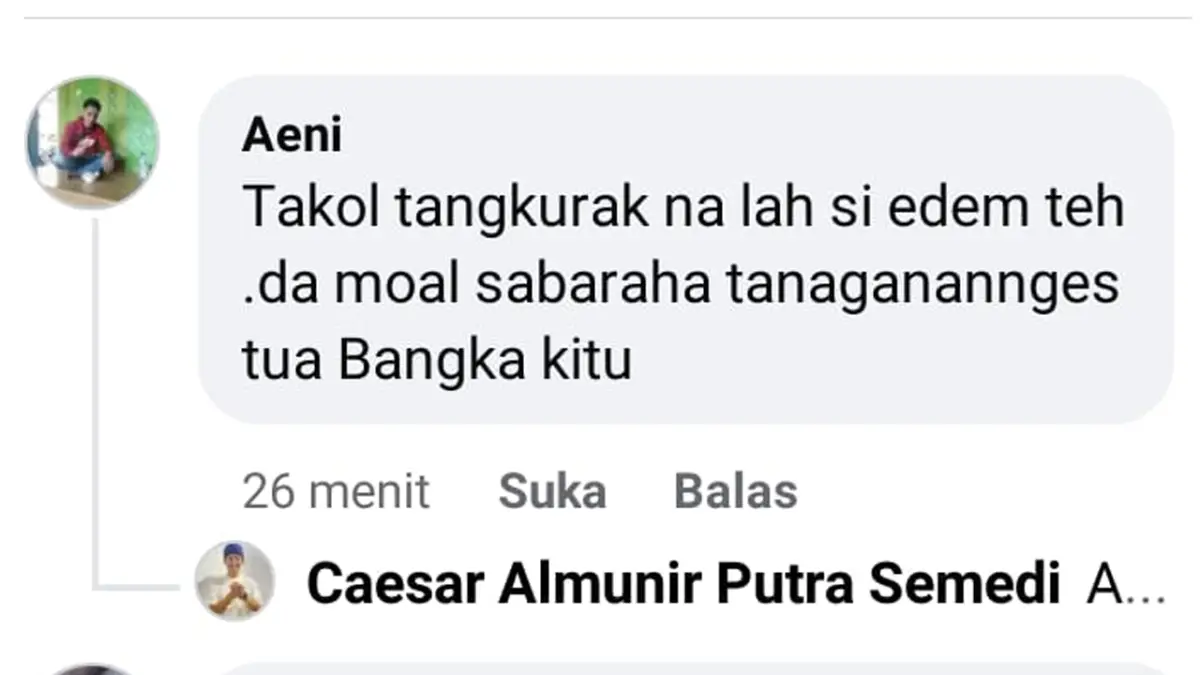 Komentar akun Facebook Aeni yang di screenshot oleh Eden. | Foto: Screenshot FB/Istimewa