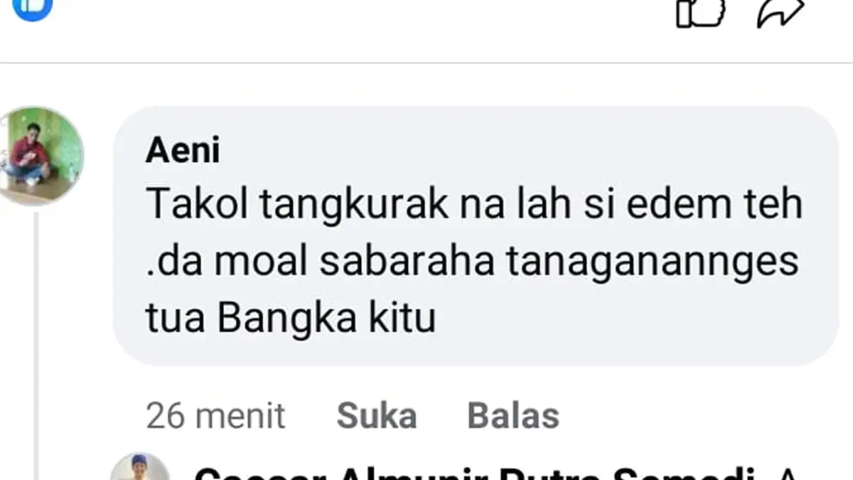 Komentar akun Facebook Aeni yang di screenshot oleh Eden. | Foto: Screenshot FB/Istimewa