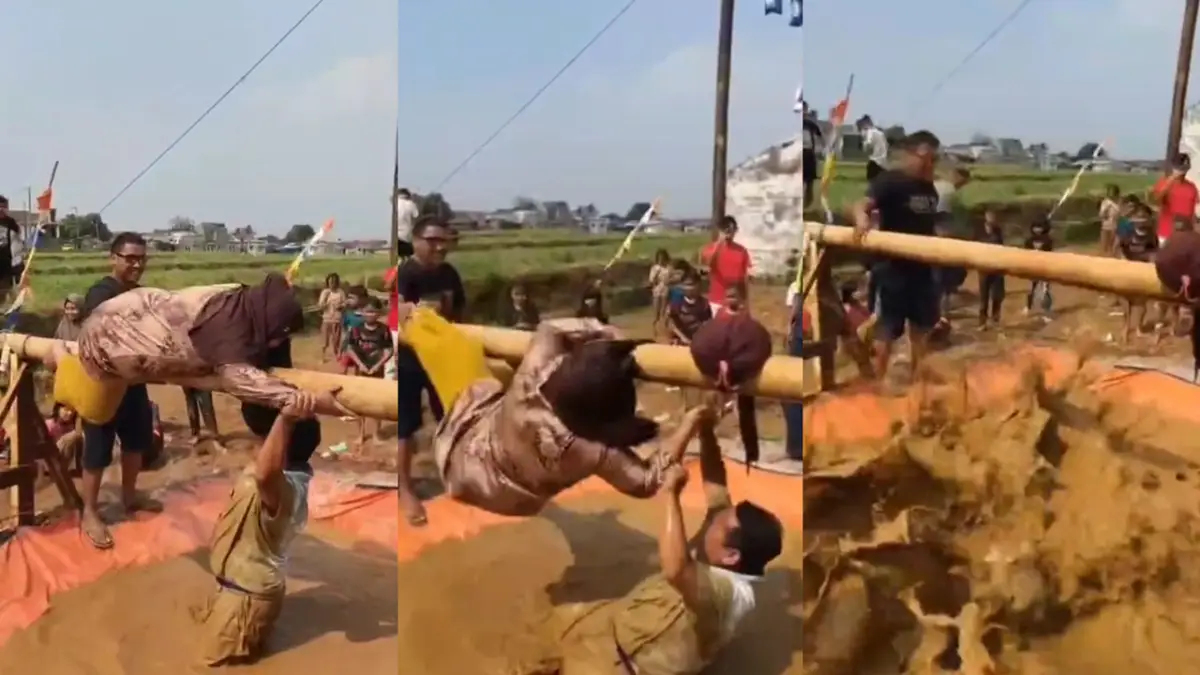 Momen Kocak Lomba 17-an di Cidahu Sukabumi, Belum Mulai Ibu-ibu Sudah Nyemplung ke Lumpur